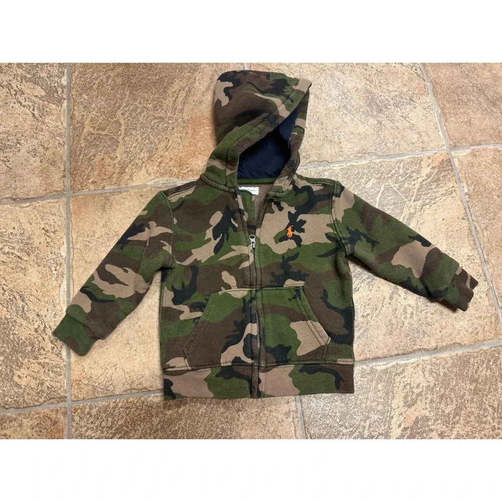 Ralph Lauren Toddler Boys Camouflage Full Zip Fleece Hoodie 18M Camo